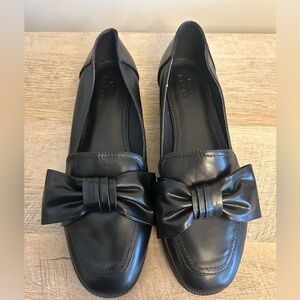 ASOS Black Genuine Leather Bow Top Square Toe Slip On Loafers NEW Tried On SZ 9